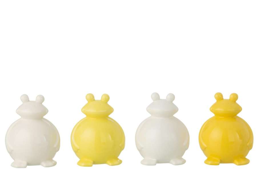 FROG PORCELAIN WHITE/YELLOW LARGE ASSORTMENT OF 4