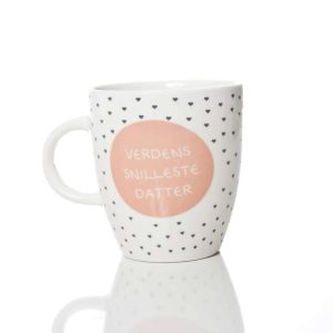Kaffekopp, lite krus med tekst- Verdens Snilleste Datter- ca 7X8 cm