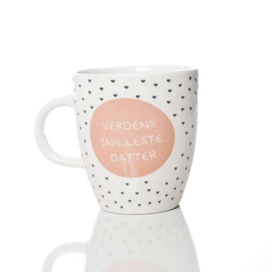 Kaffekopp, lite krus med tekst- Verdens Snilleste Datter- ca 7X8 cm
