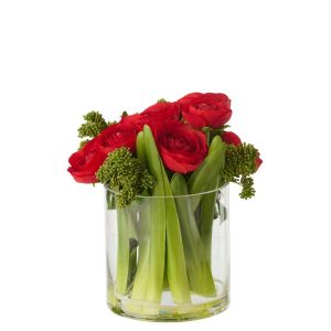 RANUNCULUS IN VASE FABRIC RED/TRANSPARENT LARGE