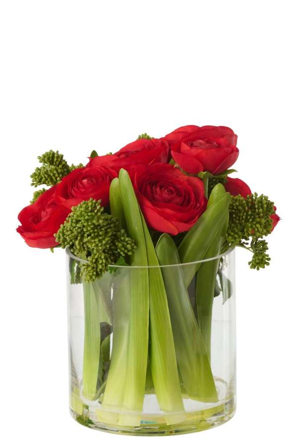 RANUNCULUS IN VASE FABRIC RED/TRANSPARENT LARGE