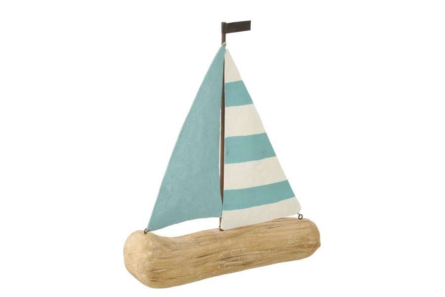 SAILBOAT PAULOWNIA WOOD NATURAL/LIGHT BLUE LARGE