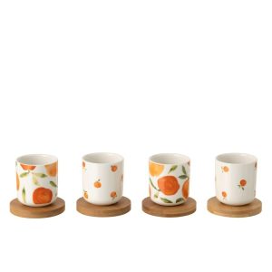 BOX OF 4 CUP ORANGE CERAMIC WHITE/ORANGE