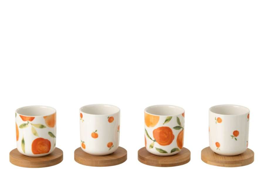 BOX OF 4 CUP ORANGE CERAMIC WHITE/ORANGE