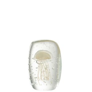 PAPERWEIGHT CALYPSO TRIANGLE GLASS TRANSPARENT/BEIGE SMALL