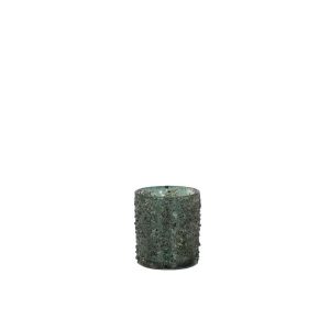 TEALIGHT HOLDER FINE STONES GLASS GREY/GREEN SMALL