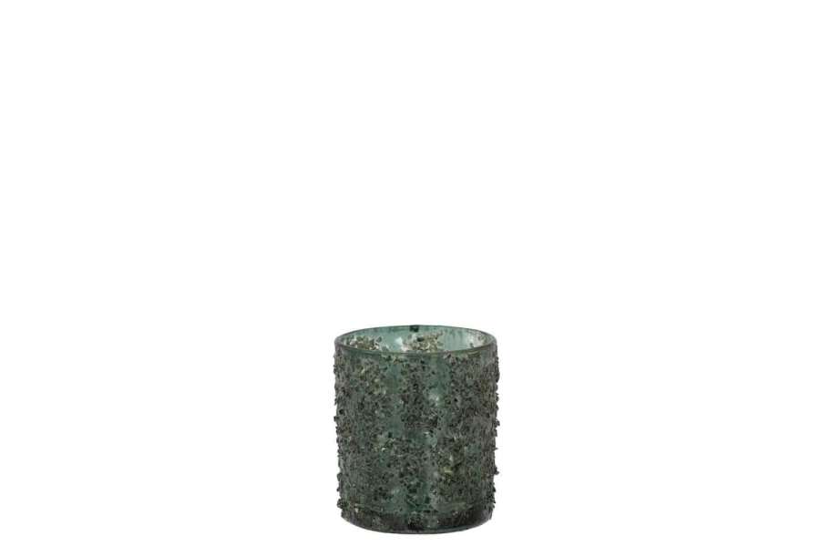 TEALIGHT HOLDER FINE STONES GLASS GREY/GREEN SMALL