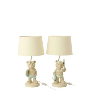 TABLE LAMP BEAR BEACH GIRL/BOY POLYRESIN BEIGE/LIGHT BLUE ASSORTMENT OF 2
