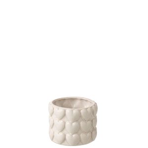 FLOWERPOT HEARTS STONEWARE ECRU SMALL