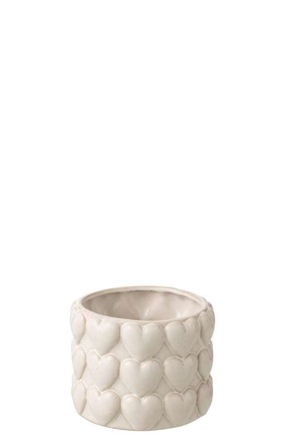 FLOWERPOT HEARTS STONEWARE ECRU SMALL