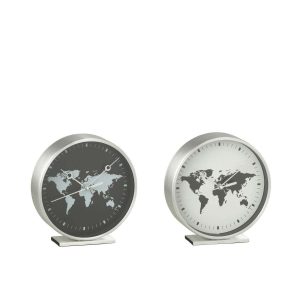 WALL CLOCK WORLD MAP GLASS WHITE/BLACK ASSORTMENT OF 2