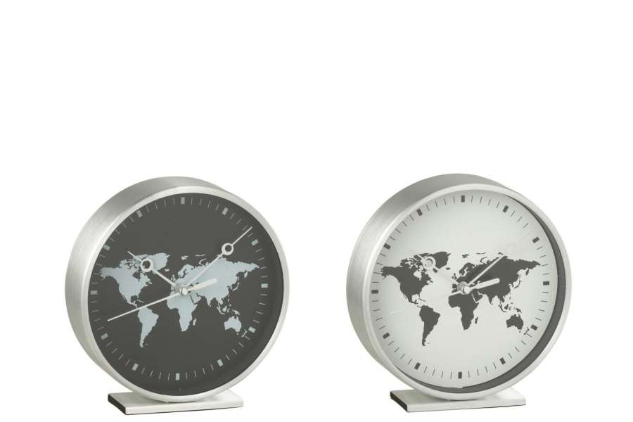 WALL CLOCK WORLD MAP GLASS WHITE/BLACK ASSORTMENT OF 2