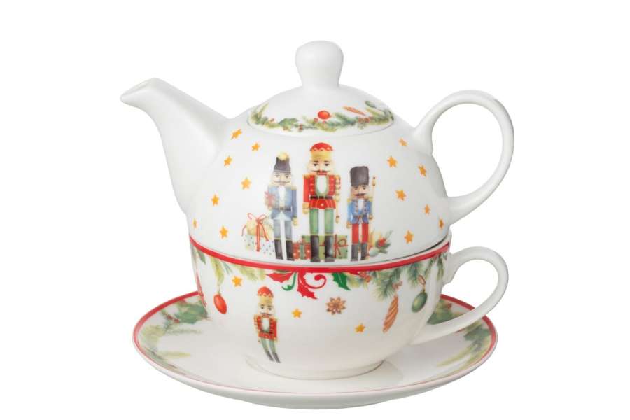 TEA POT NUTCRACKER GIFTBOX CERAMICES WHITE