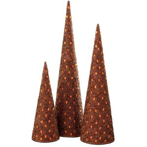 SET OF 3 CONE IRON/BEADS DARK BROWN/RUST BROWN