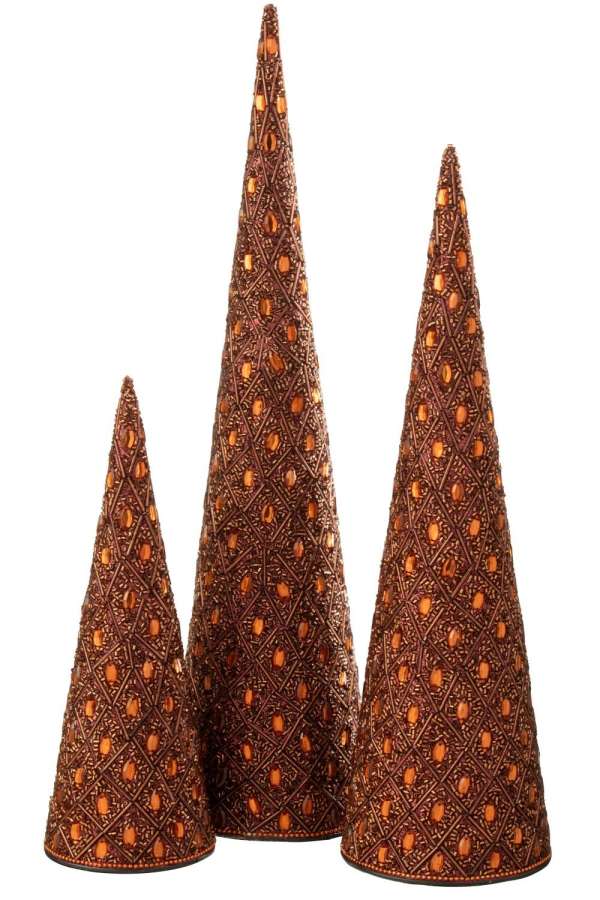 SET OF 3 CONE IRON/BEADS DARK BROWN/RUST BROWN