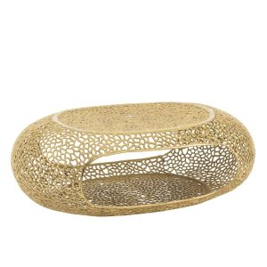 COFFEE TABLE OVAL ALUMINIUM GOLD COLORED LARGE