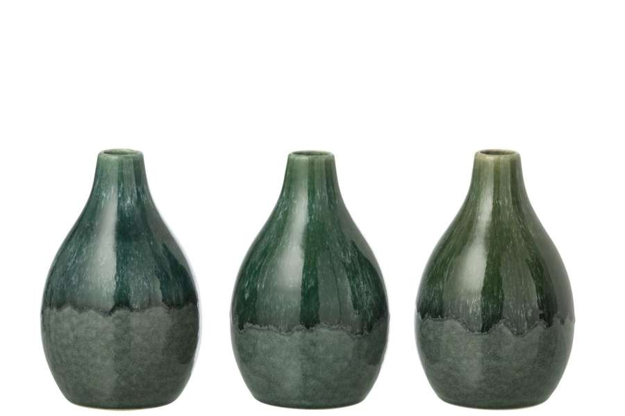 VASE JEANNE STONEWARE DARK GREEN ASSORTMENT OF 3