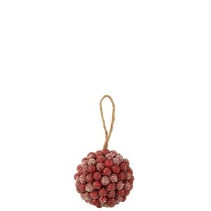BALL HANGER BERRIES GLITTER PLASTIC RED MEDIUM
