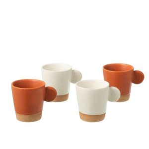 BOX OF 4 COFFEE CUPS EAR CERAMICS ORANGE/WHITE