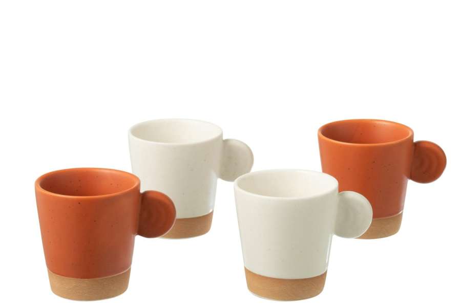 BOX OF 4 COFFEE CUPS EAR CERAMICS ORANGE/WHITE