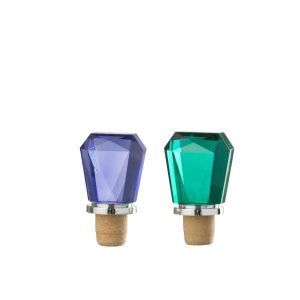BOTTLE STOPPER GEOMETRIC GLASS BLUE/DARK GREEN ASSORTMENT OF 2