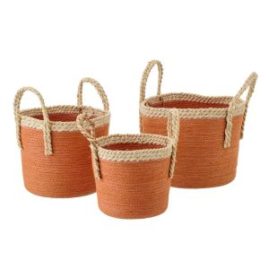 SET OF 3 BASKET WITH HANDLES PAPER DARK ORANGE/NATURAL