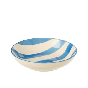 PLATE DEEP STRIPED STONEWARE BLUE/WHITE