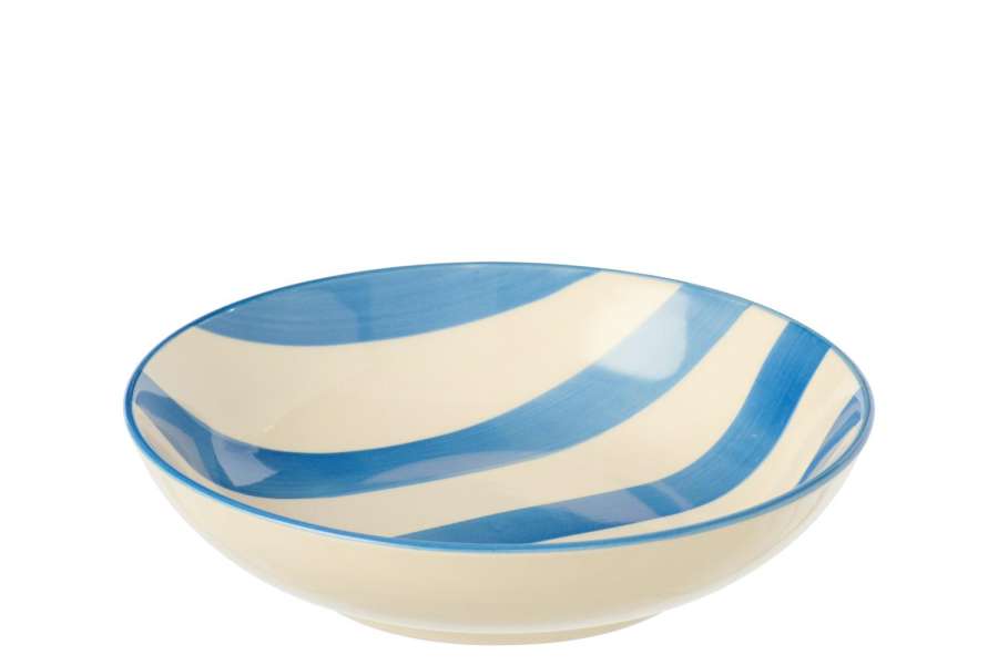 PLATE DEEP STRIPED STONEWARE BLUE/WHITE