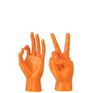 FIGURINE SIGN LANGUAGE POLYRESIN DARK ORANGE ASSORTMENT OF 2