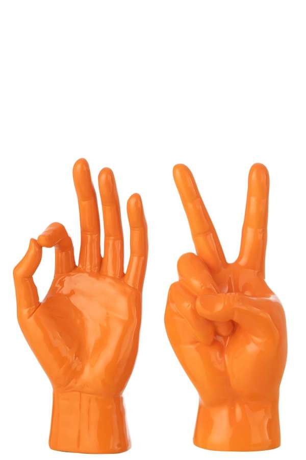 FIGURINE SIGN LANGUAGE POLYRESIN DARK ORANGE ASSORTMENT OF 2