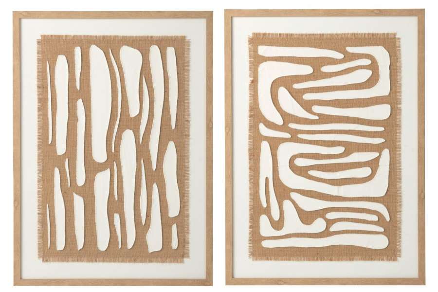 PAINTING STRIPED MDF WHITE/NATURAL ASSORTMENT OF 2