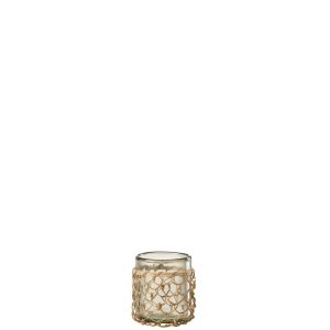 TEALIGHT HOLDER KNITTING GLASS/CANE TRANSPARENT SMALL