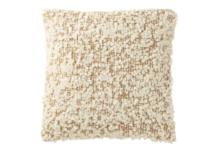 CUSHION SQUARE BOUCLÉ COTTON/POLYESTER CAMEL/CREAM