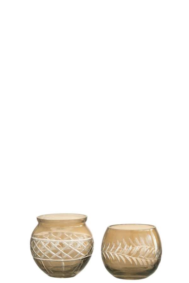 TEALIGHT HOLDER MOTIVES GLASS SMOKE ASSORTMENT OF 2