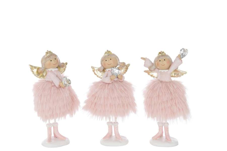 ANGEL DIAMOND HEART POLYRESIN LIGHT PINK LARGE ASSORTMENT OF 3