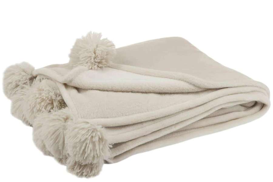 PLAID POMPOM POLYESTER BEIGE/MINT