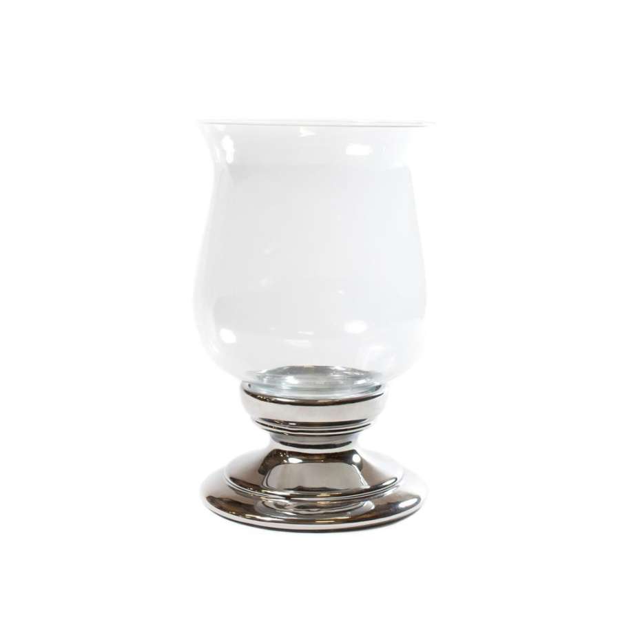 Stormlykt / Lyslykt til kubbelys i  Sølv og glass- 28Cm