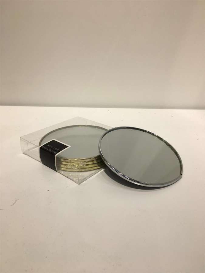 Lysfat/Coaster Rund Speil/Metall Sølv S/