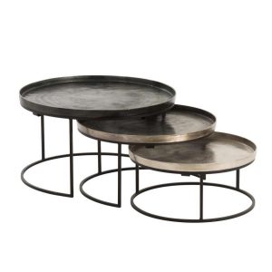 SET OF 3 SIDE TABLES ROUND ALUMINIUM BLACK/MIX