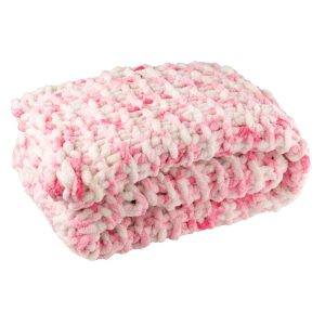 BLANKET KNITTED POLYESTER PINK/WHITE