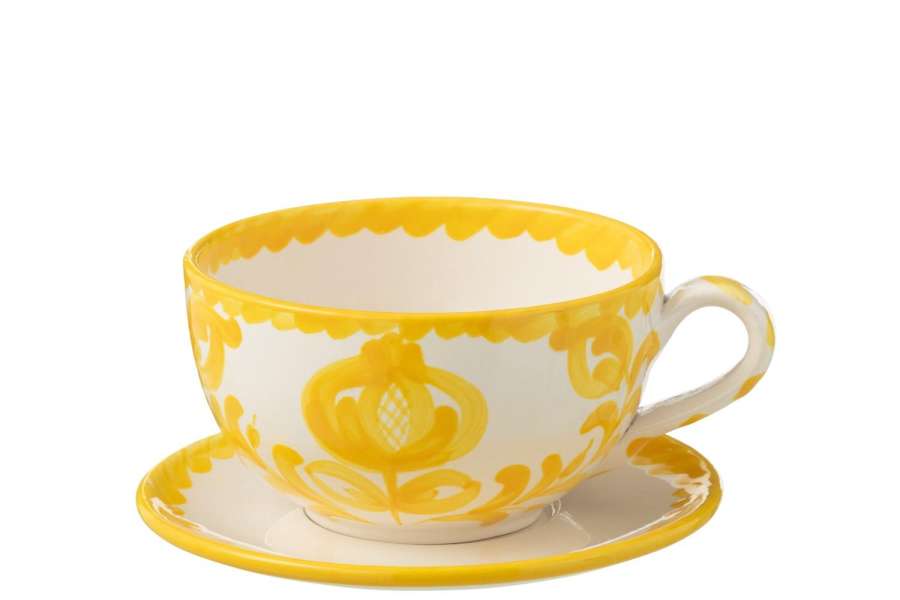 CUP+PLATE GRANADA CERAMIC WHITE/YELLOW
