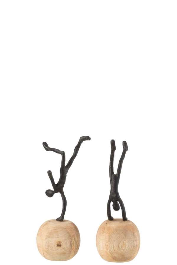 FIGURE STANDING ON FOOT MANGO WOOD/ALUMINIUM BLACK ASSORTMENT OF 2