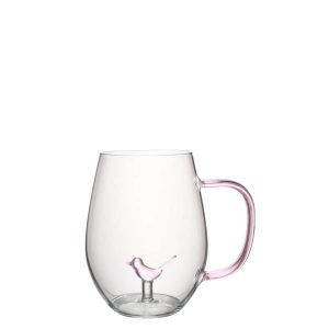 DRINKING GLASS BIRD WITH HANDLE GLASS LIGHT PINK/TRANSPARENT