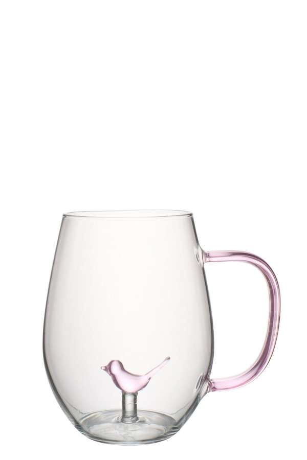 DRINKING GLASS BIRD WITH HANDLE GLASS LIGHT PINK/TRANSPARENT