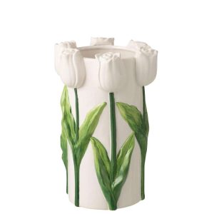 VASE TULIP CERAMIC WHITE/GREEN LARGE
