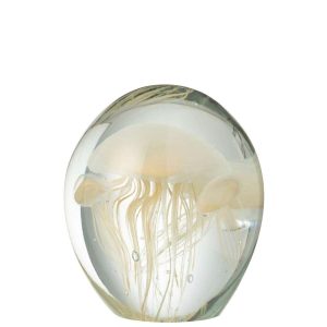 PAPERWEIGHT CALYPSO GLASS TRANSPARENT/BEIGE LARGE