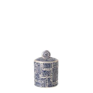 JAR DECORATIVE PATTERN CERAMIC OFF-WHITE/BLUE