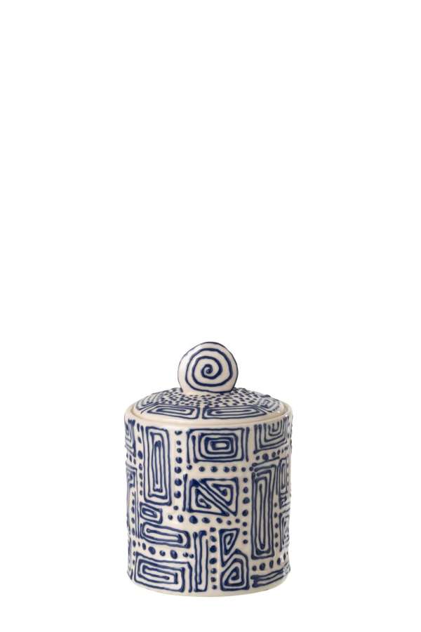 JAR DECORATIVE PATTERN CERAMIC OFF-WHITE/BLUE