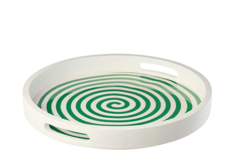 TRAY ROUND MANGO WOOD GREEN/WHITE