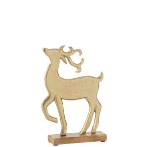 REINDEER ON BASE ALUMINIUM/WOOD GOLD LARGE